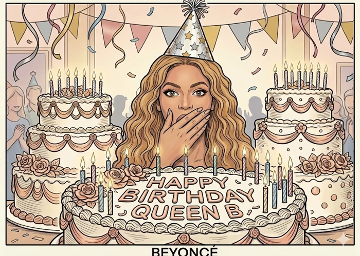 Cartoon of Beyoncé celebrating a birthday