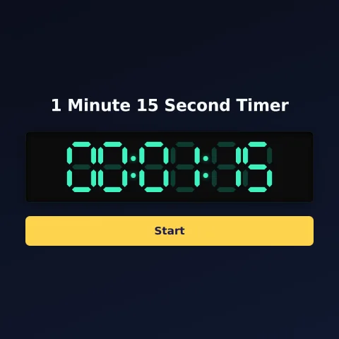 The alarm-clock.org 1-minute-15-second timer: the digital read-out showing 1 minute 15 seconds and a Start button
