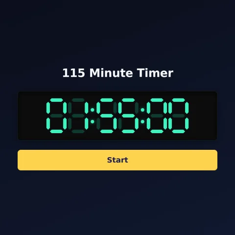 The alarm-clock.org 115-minute timer: the digital read-out showing 115 minutes and a Start button