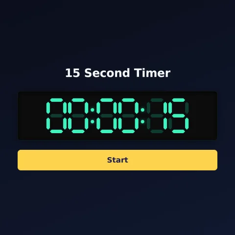 The alarm-clock.org 15-second timer: the digital read-out showing 15 seconds and a Start button