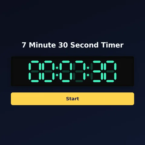 The alarm-clock.org 7-minute-30-second timer: the digital read-out showing 7 minutes 30 seconds and a Start button