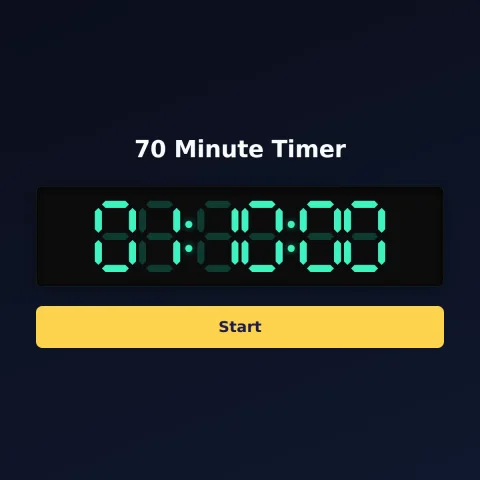 The alarm-clock.org 70-minute timer: the digital read-out showing 70 minutes and a Start button