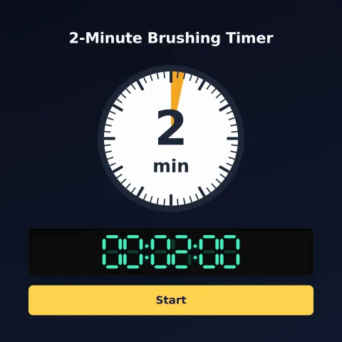 The alarm-clock.org 2-minute timer: an analog dial with 2 minutes shaded orange, the digital read-out and a Start button