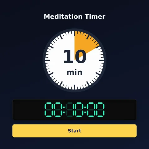 The alarm-clock.org 10-minute timer: an analog dial with 10 minutes shaded orange, the digital read-out and a Start button